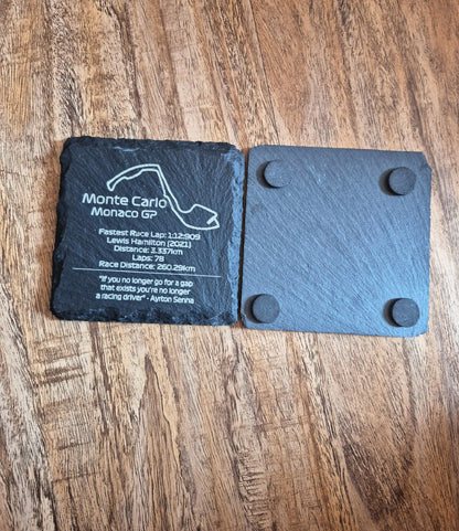 F1 Slate Coasters Create your own Set of 4 - Laser Engraved Track Maps & Stats