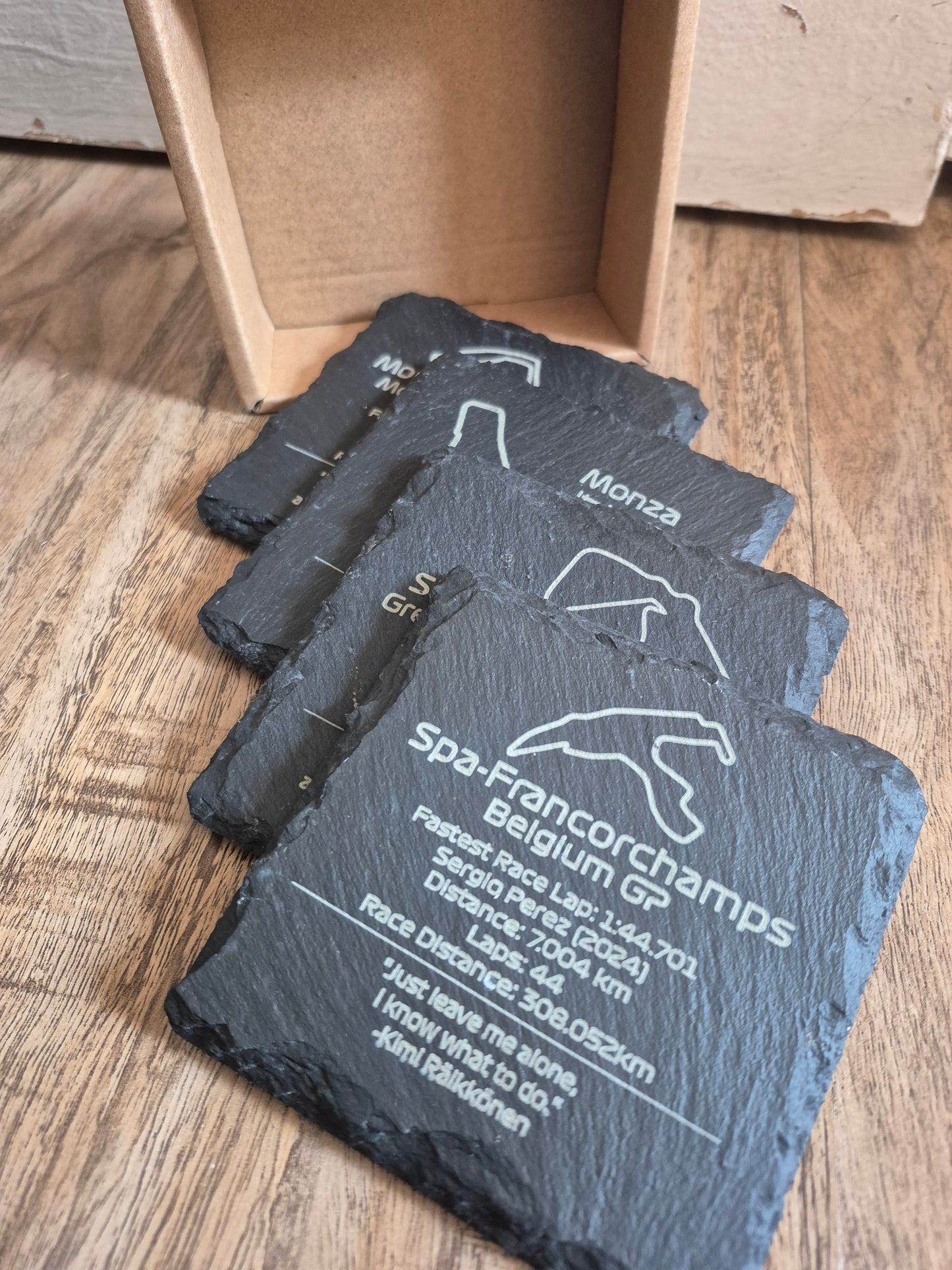 F1 Slate Coasters Create your own Set of 4 - Laser Engraved Track Maps & Stats