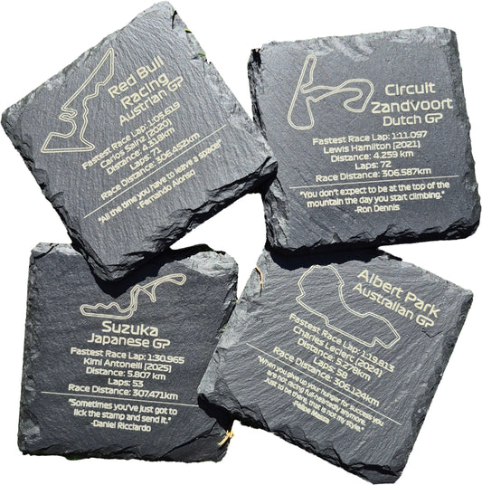 Dynamic Drivers' Circuits – F1 Slate Coaster Set